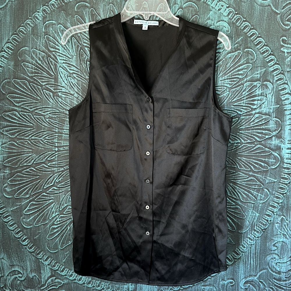 Antonio Melani Black Satin-like Tank Top